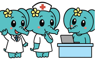 医師、看護師、受付スタッフのゾウのイラスト