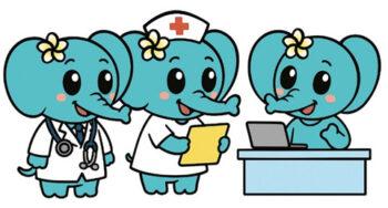 医師、看護師、受付スタッフのゾウのイラスト